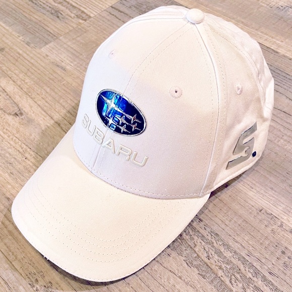 Subaru Unisex Adjustable HXD White Chino Twill Ballcap White Blue Silver NWT - Picture 2 of 8